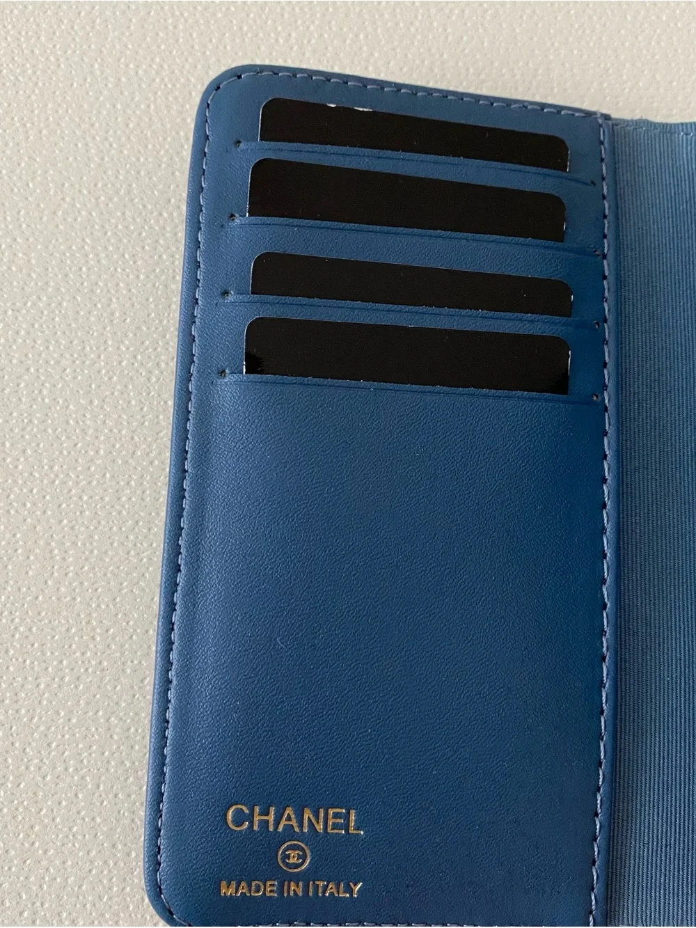 New in Box Chanel GWP CC Logo Blue Denim Passport Holder Travel Wallet